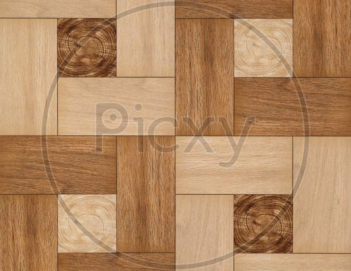 Parquet Pattern Wooden Mosaic Brown And Yellow Ceramic Tile For Wall And Floor.