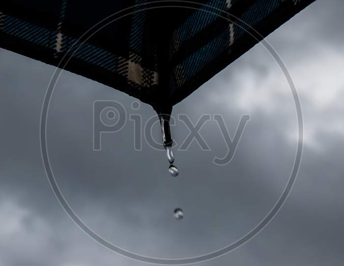 Raindrop falling from umbrella.