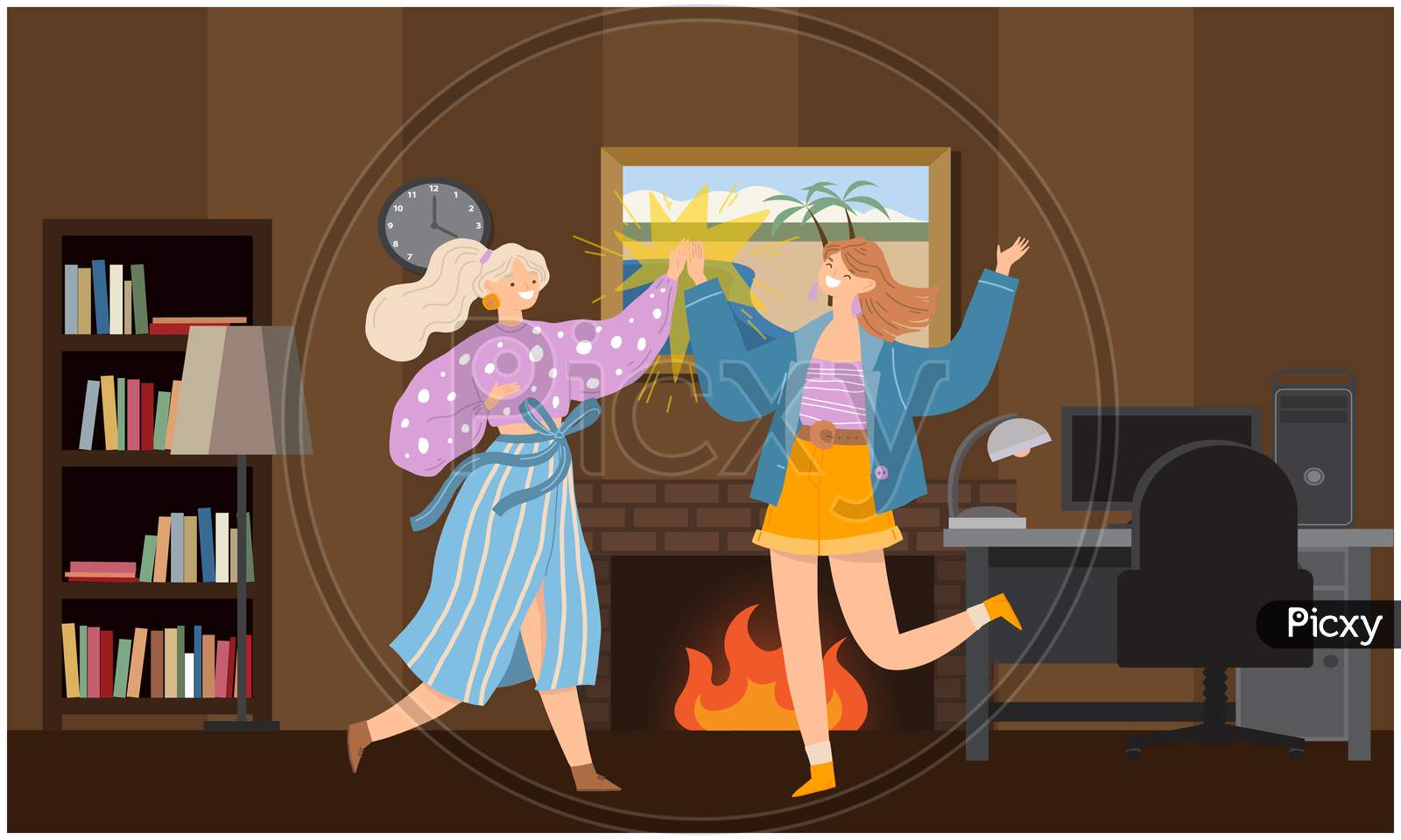Two Girls Are Dancing At Home