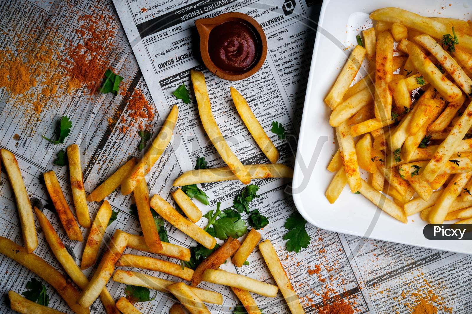 Yummy French Fries Served With Tomato Ketchup