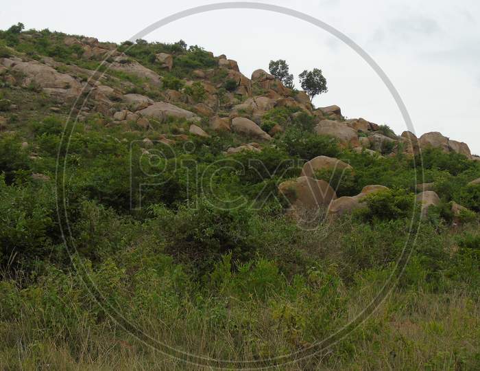 Hill station with rocks