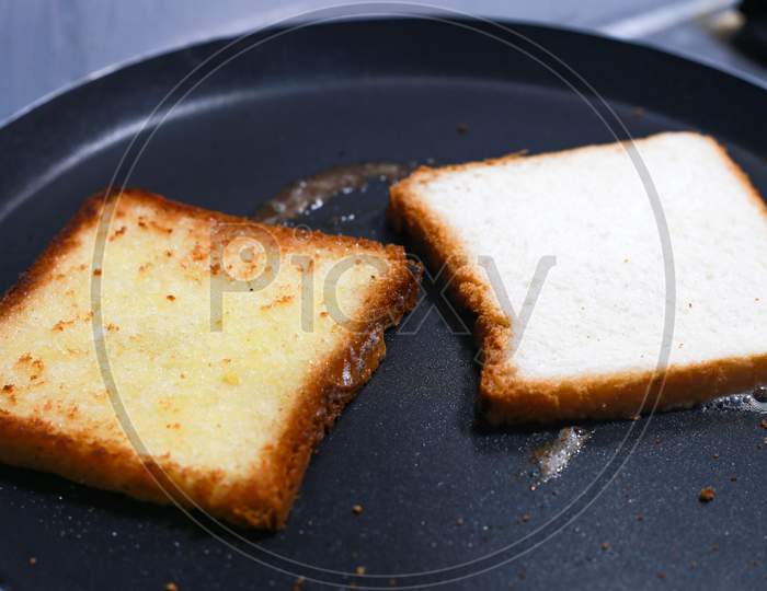 Healthy Roasted Bread Sliced On The Cooking Pan