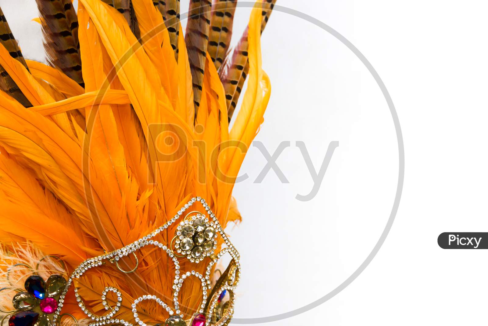 Helmet Decorated With Bright Stones And Faisan Feathers For Carnival