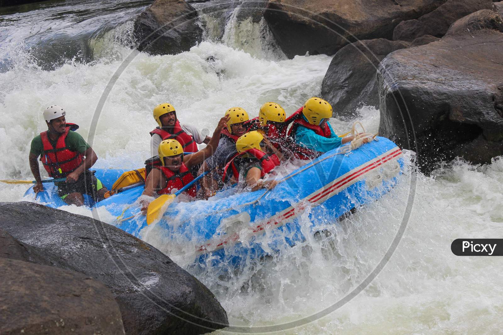 Adventure river rafting in Coorg/Karnataka/India.