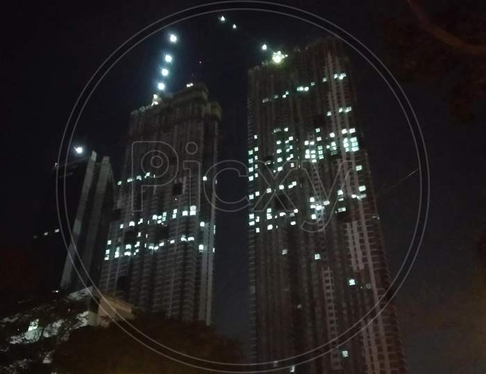 skyscrapers at late night