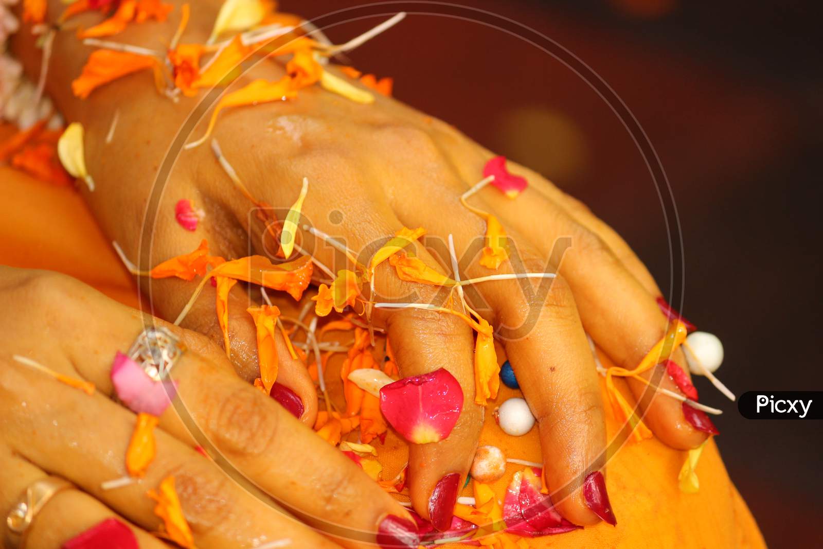 Hands of a Bride in Jain wedding in Karnataka/India.