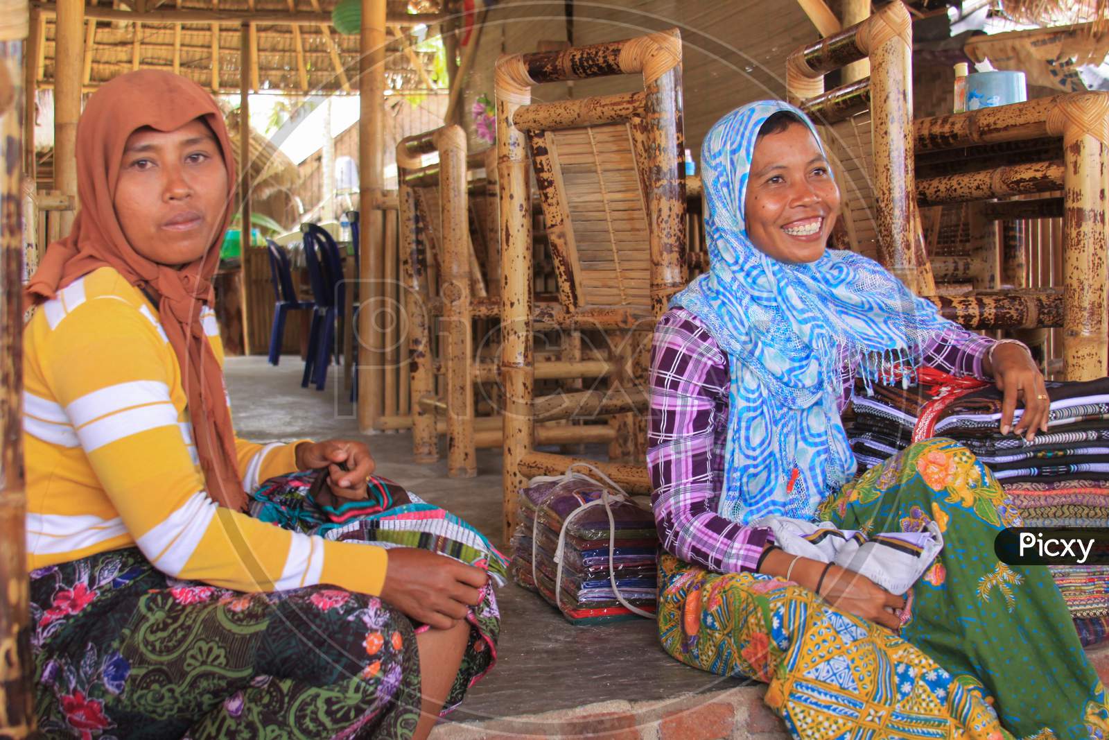 Sasak Women From Village Selling Batik In Lombok
