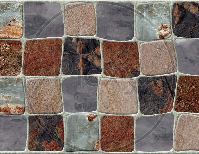 Stone Blocks Decorative Mosaic Shape Shameless Pattern In Wall Background.