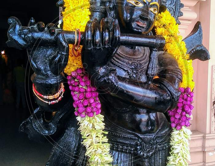 Indian Hindu God Sri Krishna  black colour stone statue