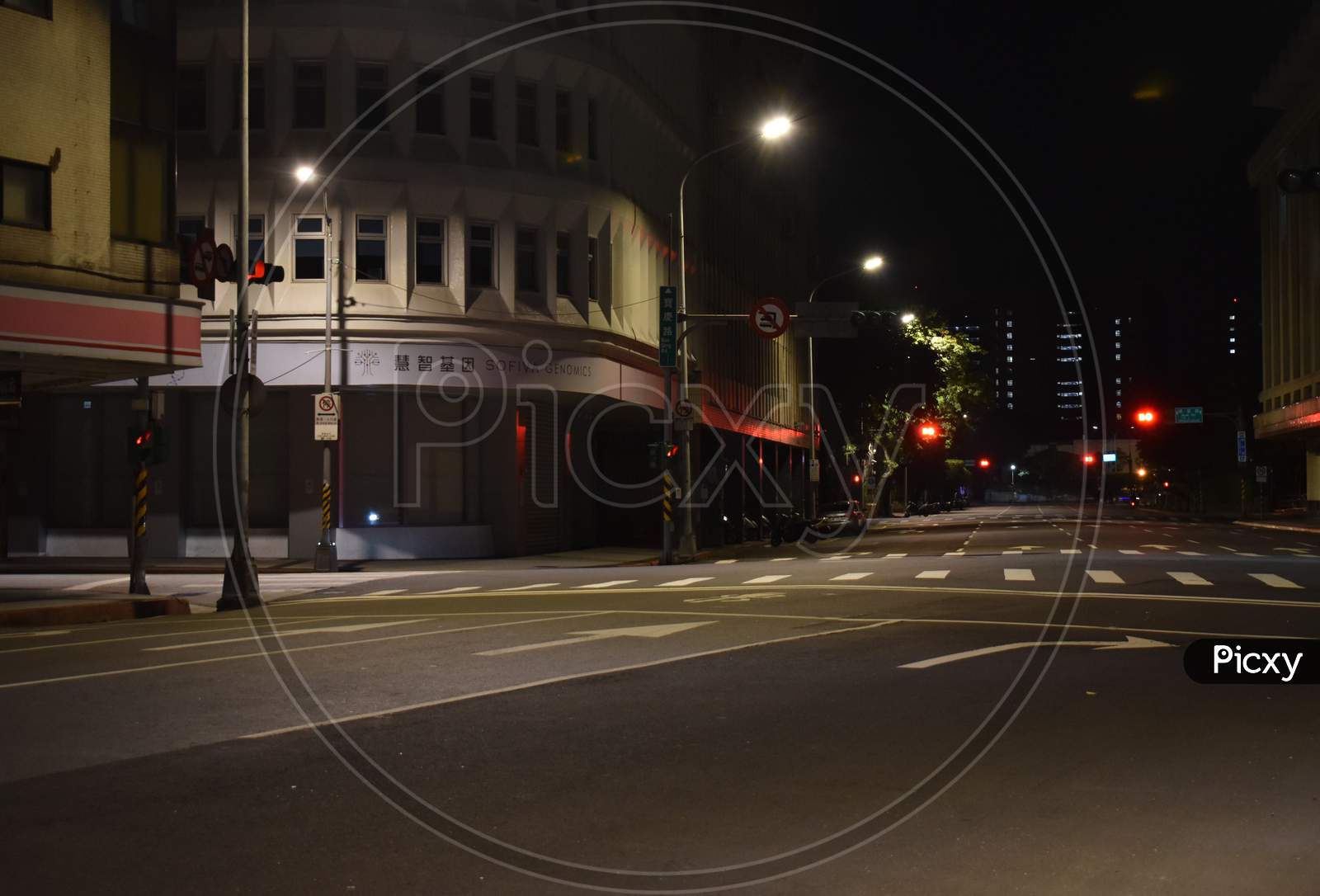 The empty street of the night face in Taipei Taiwan 2020