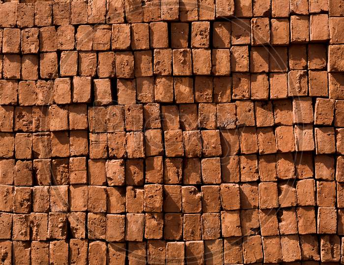 A pile of red bricks
