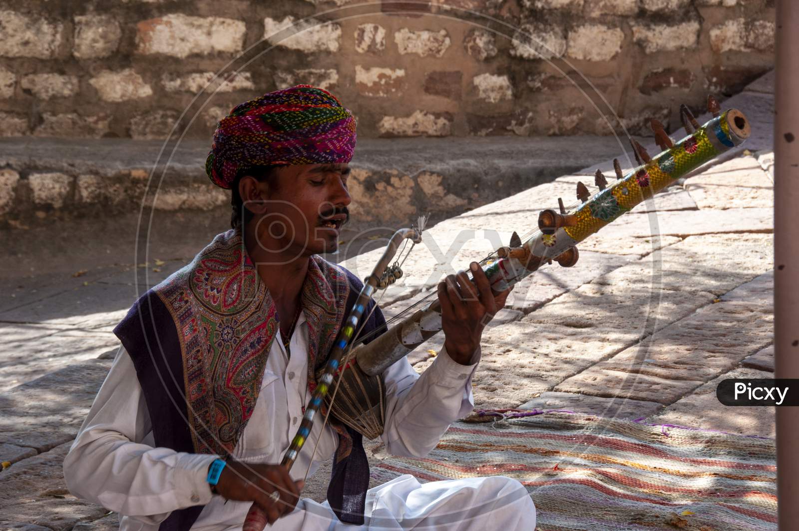 A Musicians Playing Ravanahatha At Mehrangarh Fort Of Jodhpur Rajasthan