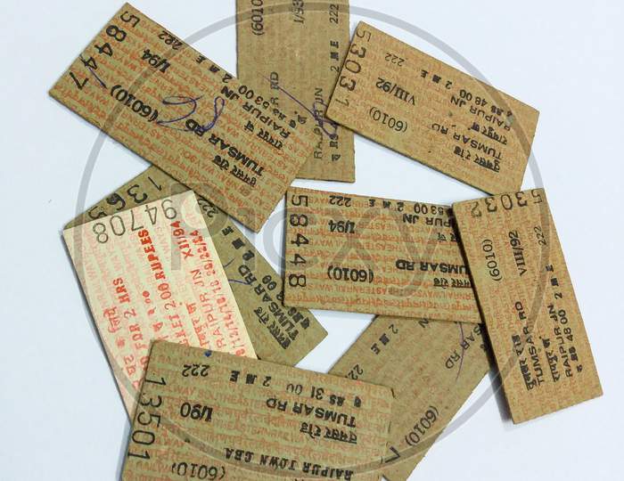 Indian railway train tickets which are used earlier.