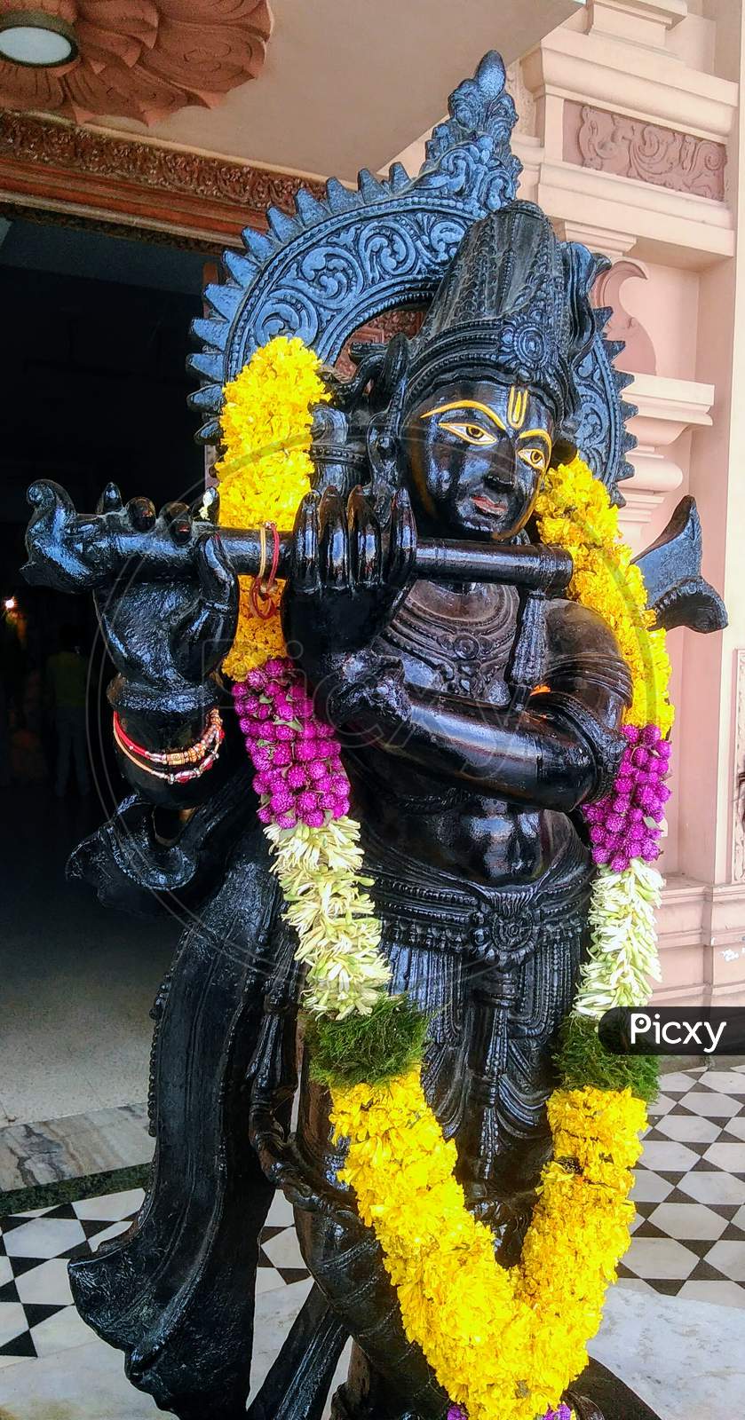 Image of Indian Hindu God Sri Krishna black colour stone statue ...