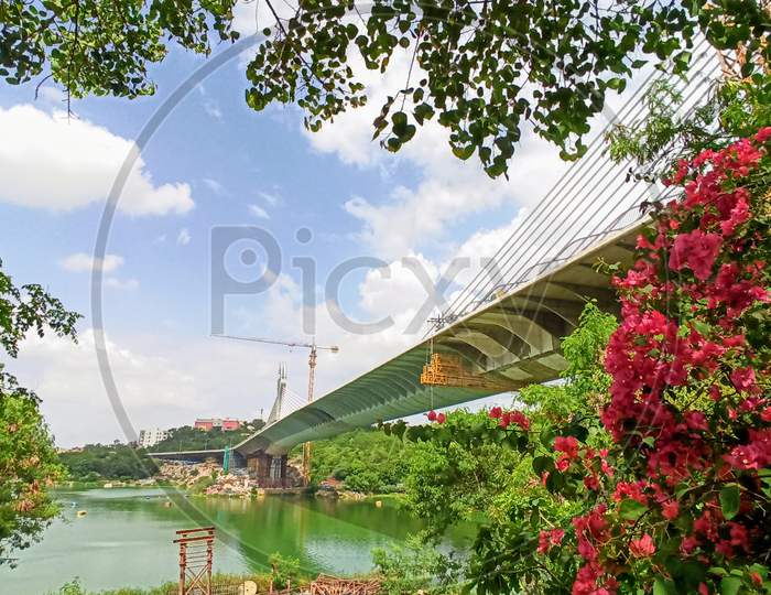 Beautiful View Of Durgam Cheruvu Cable Bridge Hyderabad Telangana India