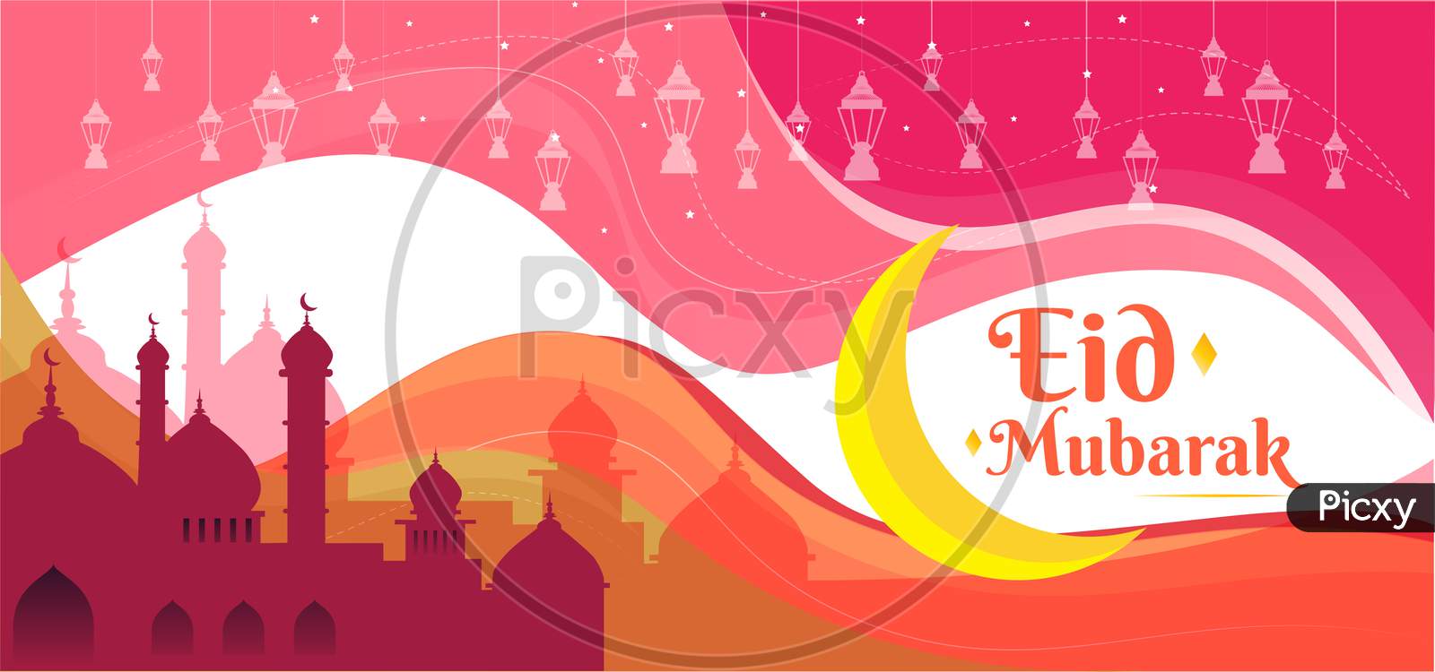 Eid Mubarak Colorful Abstract Greeting Card, Poster, Vector Illustration