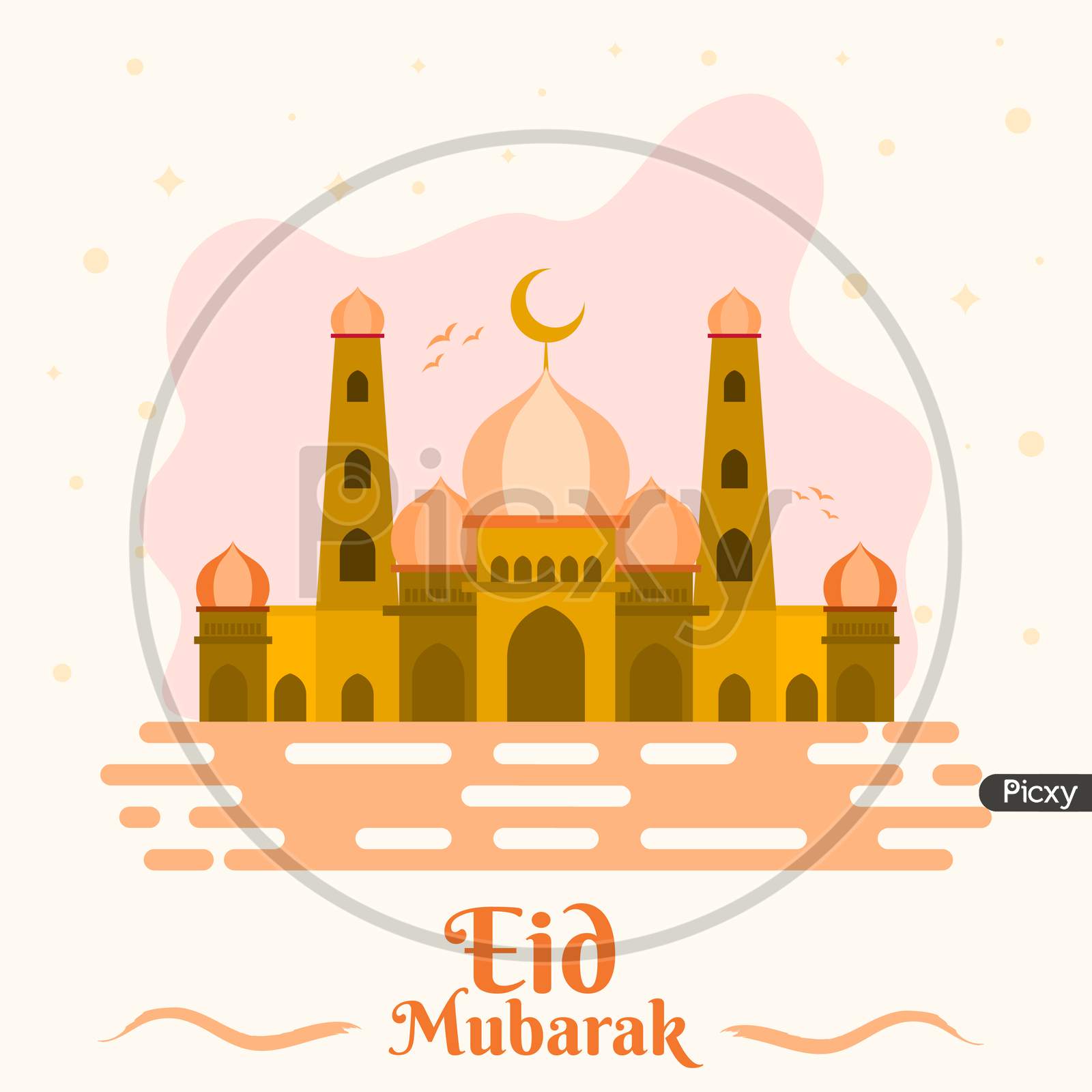Eid Mubarak Greeting Poster Flat Illustration, Vector