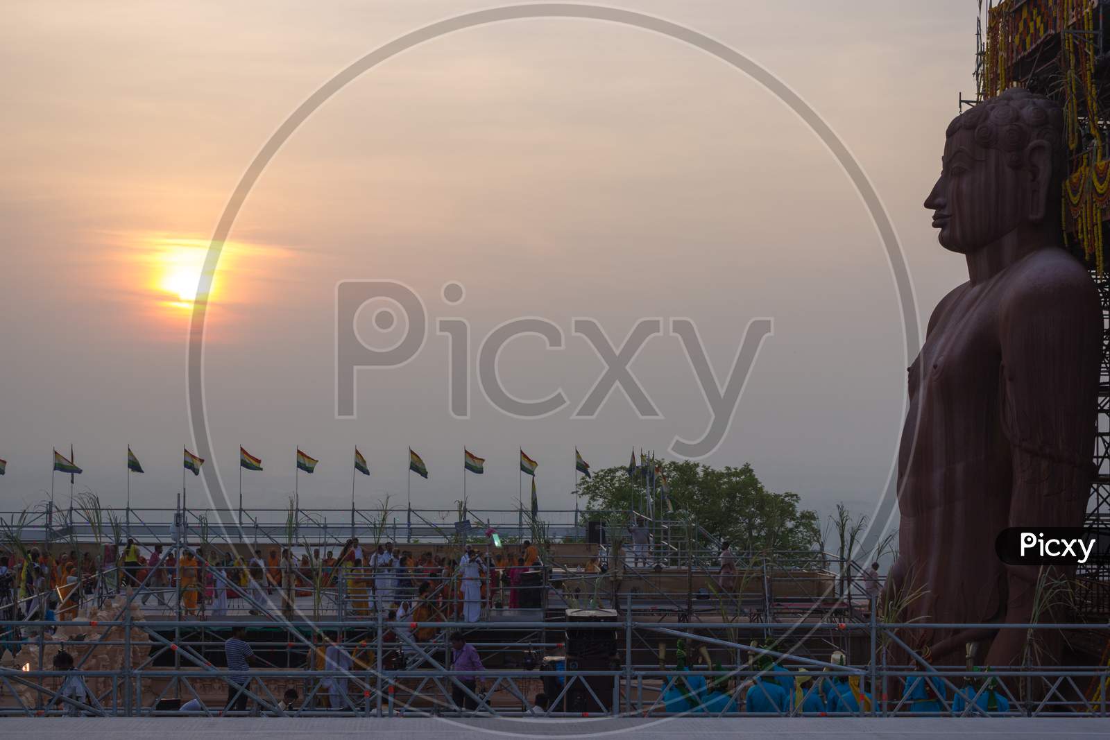 Sunrise at Lord Bahubali statue in Shravanabelagola/Karnataka/India.