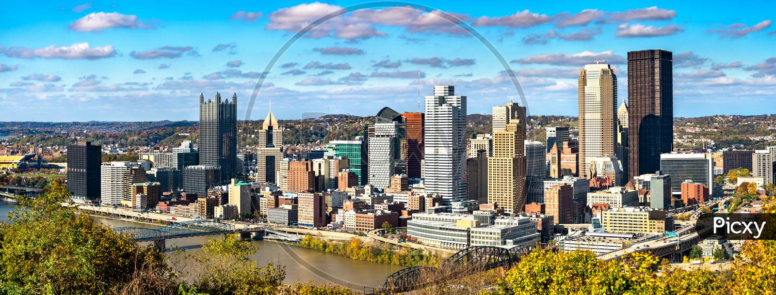 Panorama Of Downtown Pittsburgh, Known As The Golden Triangle. Pennsylvania, Usa