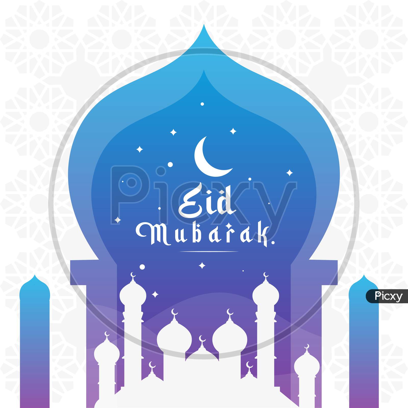Eid Mubarak Greeting Poster With Beautiful Gradient Illustration For Web Banner And Infographics, Vector