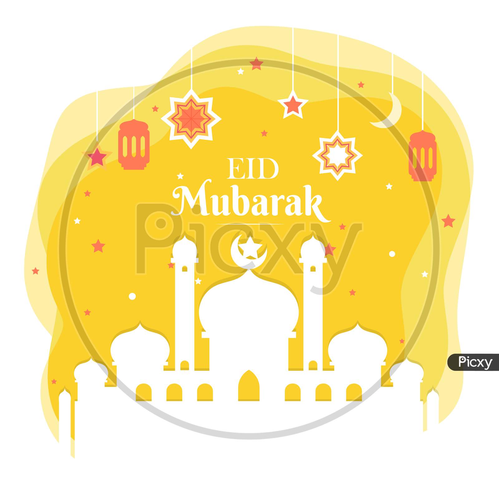 Eid Mubarak Greeting Card, Poster Flat Illustration Vector