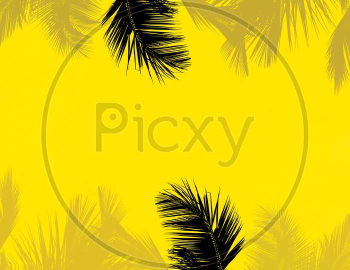 Areca Palm Leaves Vector , Areca Palm Leaf Tropical Leaves On Pale Yellow Color Background.Printing Wallpaper.Vector Illustration.