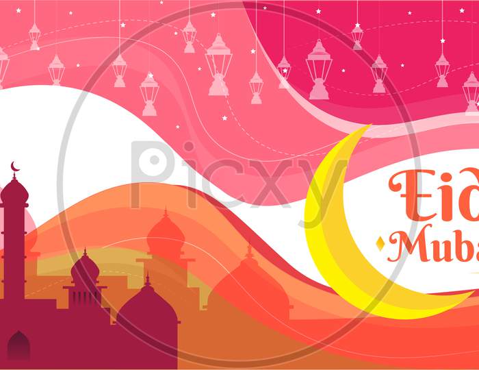 Eid Mubarak Colorful Abstract Greeting Card, Poster, Vector Illustration