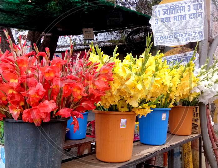 Lucknow, Uttar Pradesh, India, January 2020 : Colorful Decoration Artificial Flower In The Store For Sale