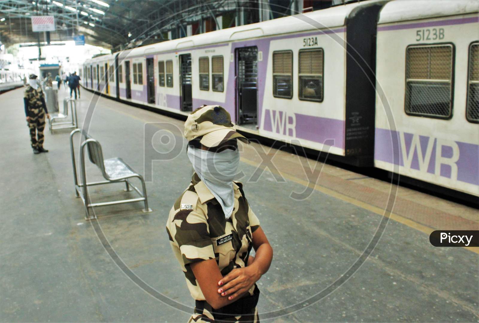 CPRF is deployed at Churchgate station, after the government eased a nationwide lockdown imposed as a preventative measure against the COVID-19  coronavirus, in Mumbai, India on June 16, 2020.