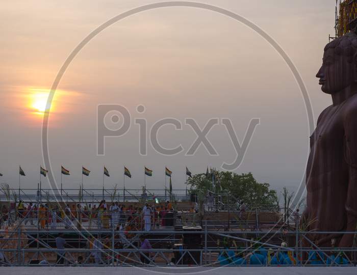 Sunrise at Lord Bahubali statue in Shravanabelagola/Karnataka/India.