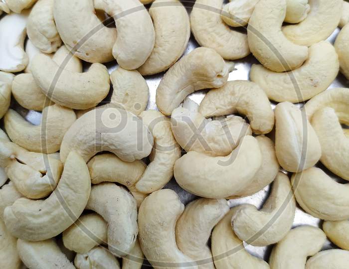 cashew nuts as a background texture, topview