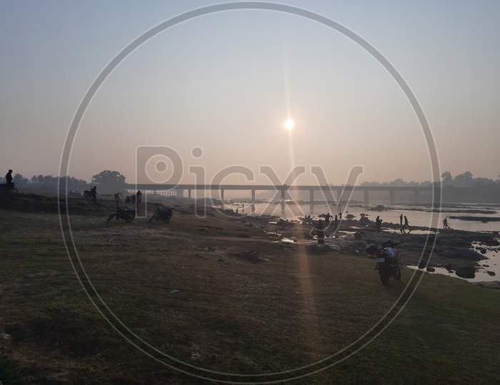 Bridge of Barakar river karamdaha Ghat, border of Dhanbad Jamtara Jharkhand.