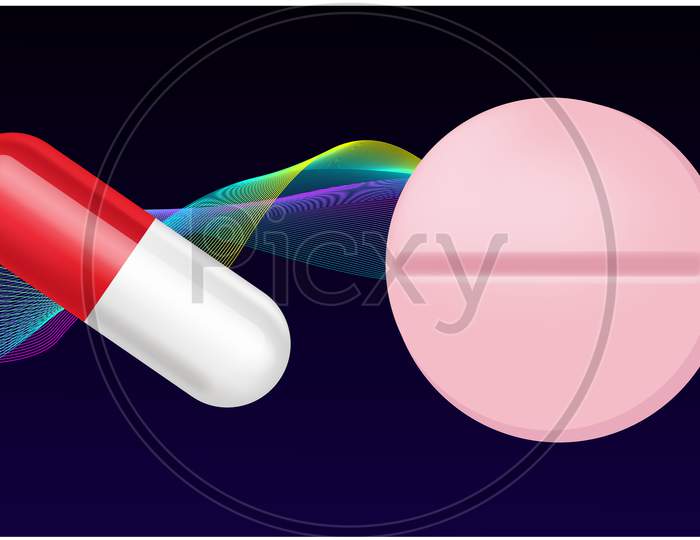 Mock Up Illustration Of Medical Tablets On Abstract Backgrounds