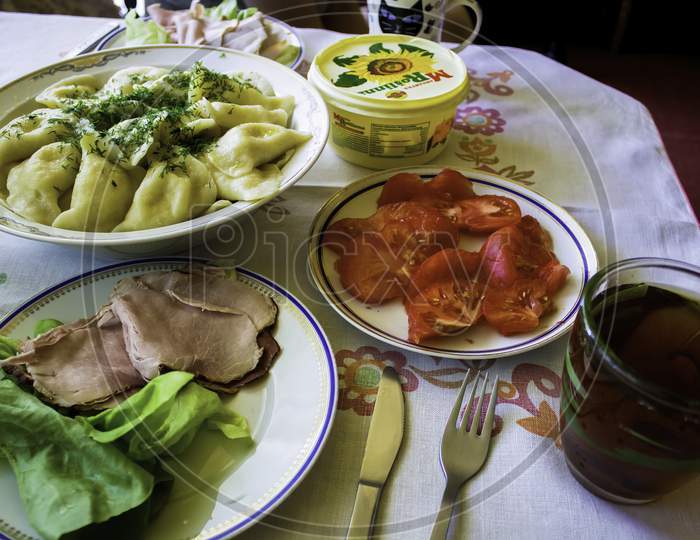 A Easter Holiday Family Feast On Dinner Table In Poland