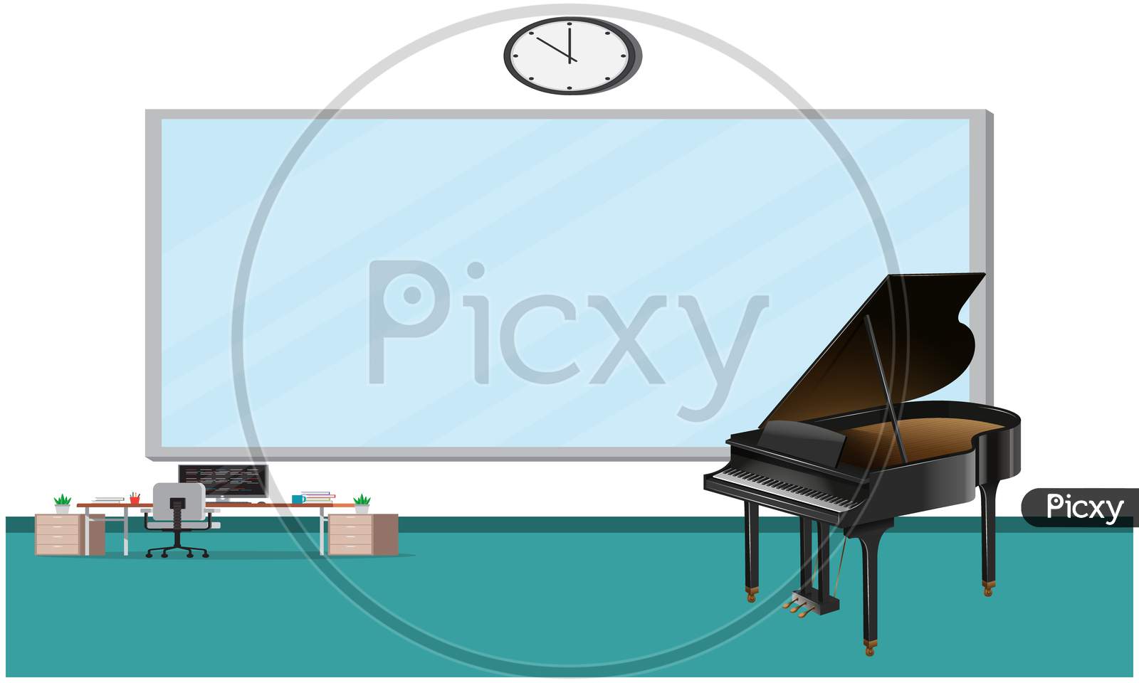 Mock Up Illustration Of Realistic Piano In Offices