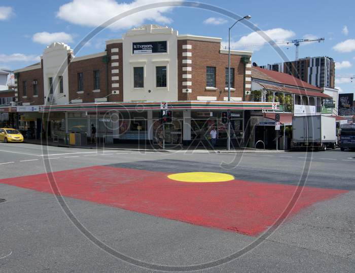 Huge Aboriginal Flag Painted On Pavement