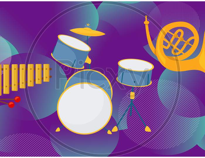Mock Illustration Of Musical Instruments On Abstract Backgrounds