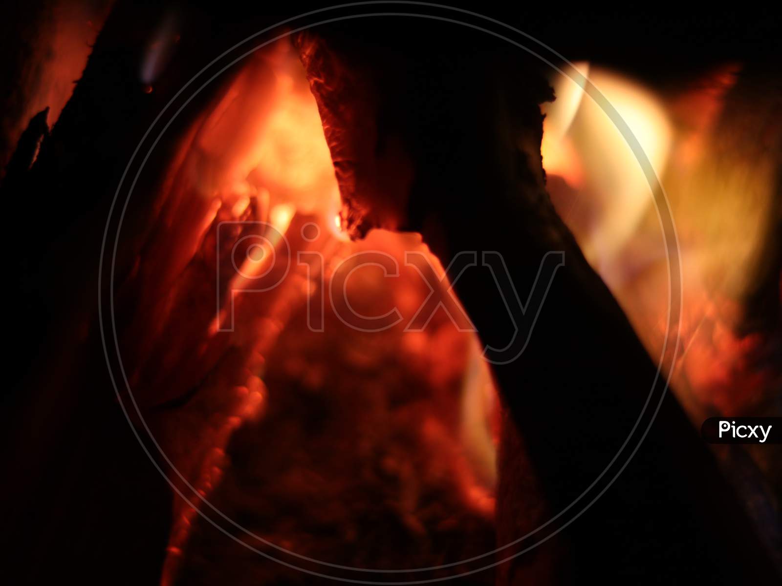 Close up shot of burning firewood,texture