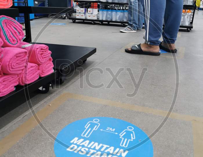 Billing with social distancing at Decathlon Store in Hyderabad