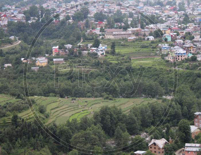 an aerial view of cityscape in the valley of Bhaderwah