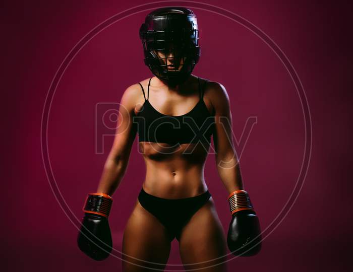Sexy Woman Fighter In Boxing Gloves