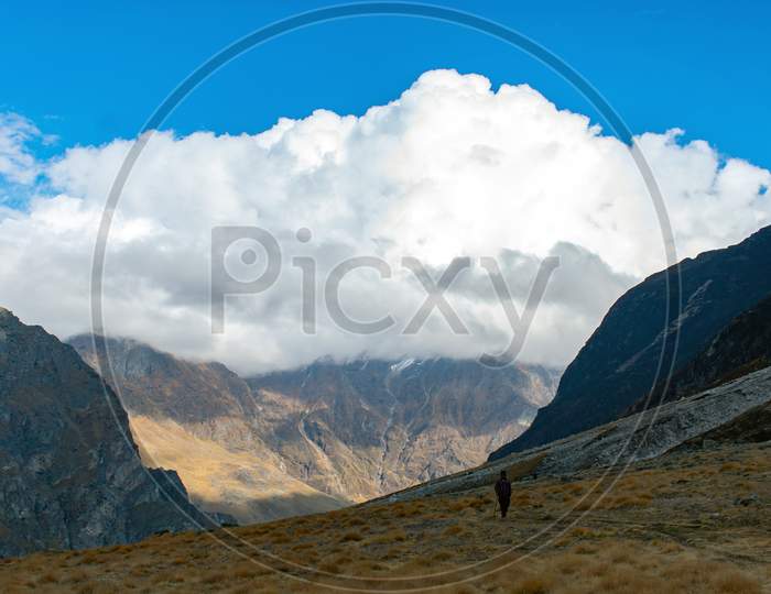 Beautiful landscape of Himalayan Mountain in Uttarakhand.During Satopanth Tal Trek