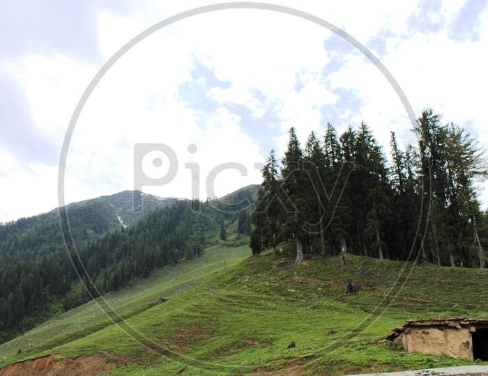 a view of the green hills in Bhaderwah, Kashmir