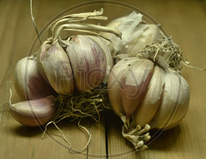 Garlic For Sale In A Market.