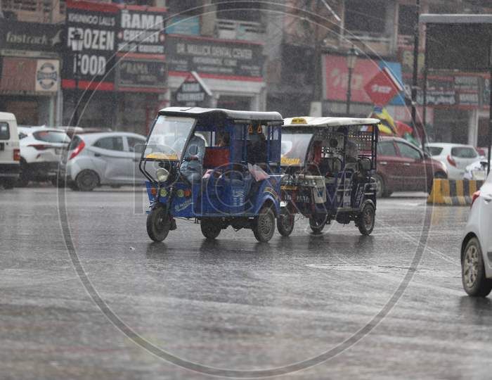 People Drive During Heavy Monsoon Rain In Prayagraj, June 25, 2020.