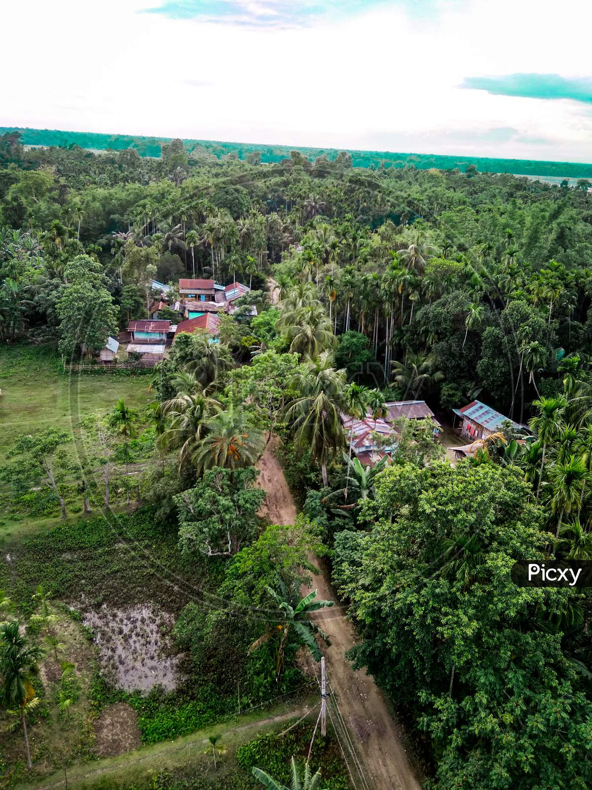 Aerial view of a village gully