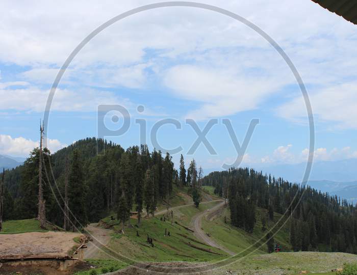 a view of the green hills in Bhaderwah, Kashmir