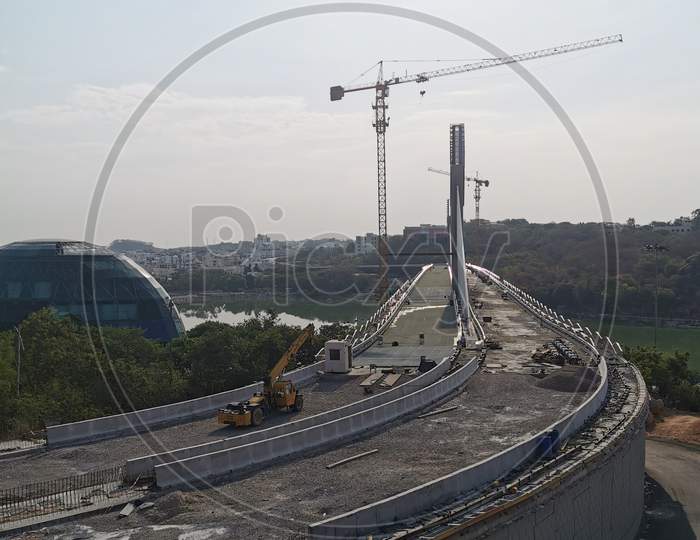 Durgam Cheruvu Cable Bridge during Construction