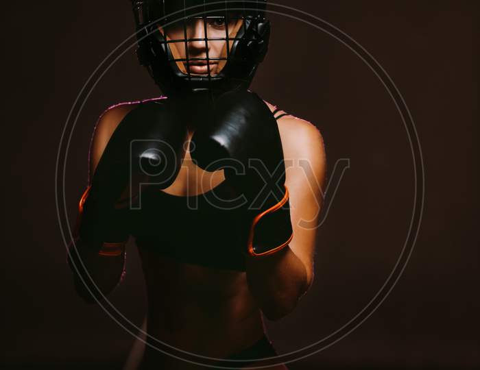 Sexy Woman Boxer Mma Ufc Fighter In Boxing Gloves