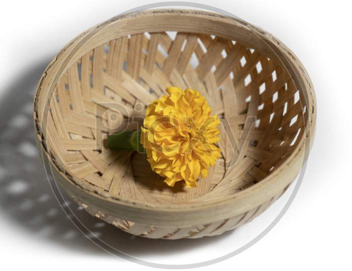 Yellow Colour Marigold Flower With Basket
